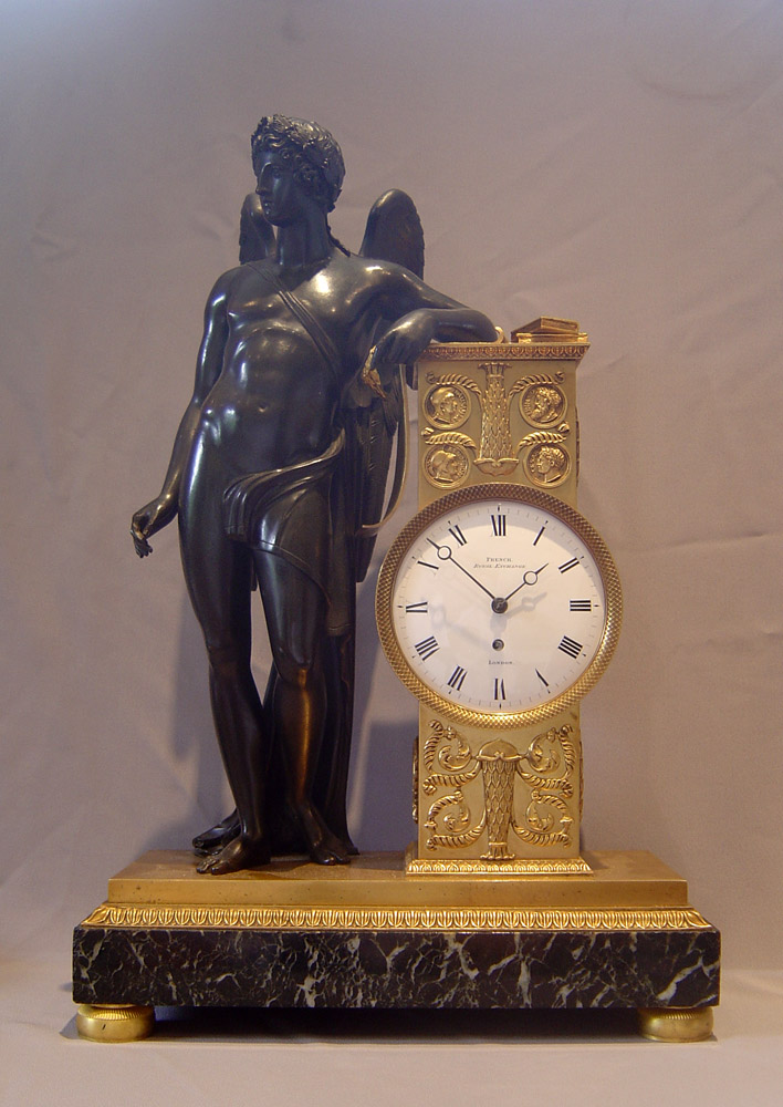  English Regency Neo Classical mantel clock of Genius of literature French, Royal Exchange, London.
