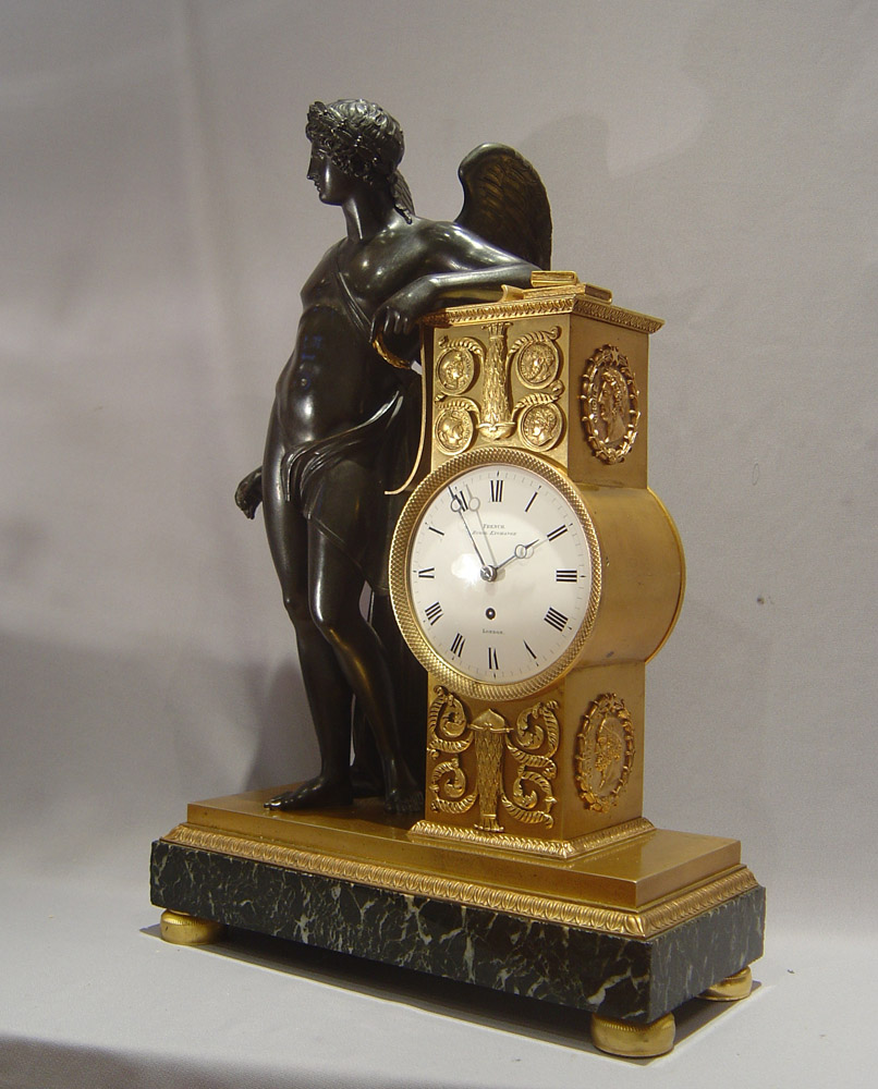  English Regency Neo Classical mantel clock of Genius of literature French, Royal Exchange, London.