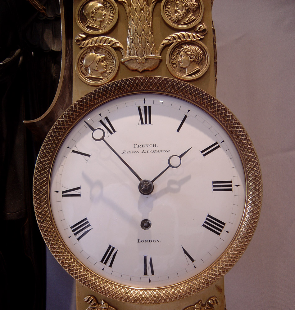  English Regency Neo Classical mantel clock of Genius of literature French, Royal Exchange, London.