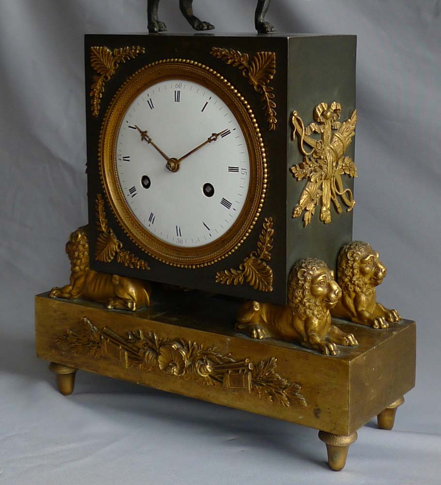 French Directoire or Empire clock with cupid riding a dog.