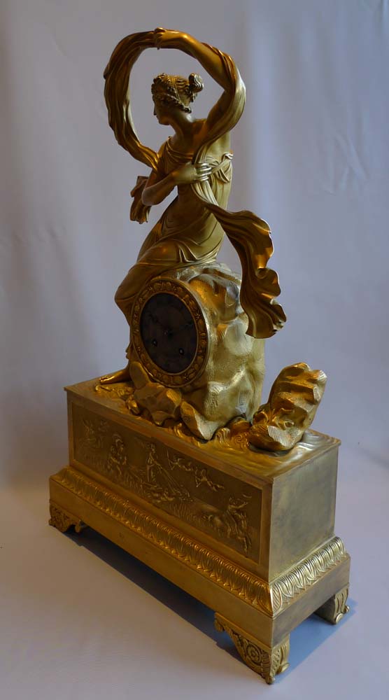 Antique French mantel clock in ormolu, Charles X period of Venus rising from the sea.