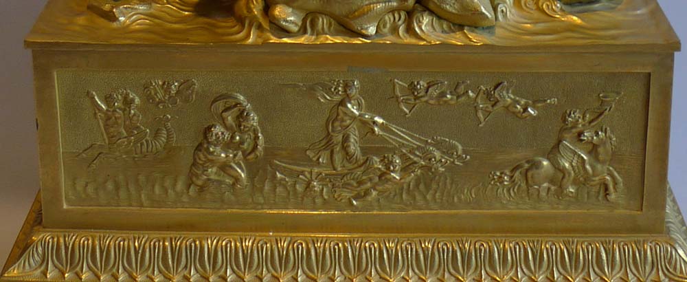 Antique French mantel clock in ormolu, Charles X period of Venus rising from the sea.