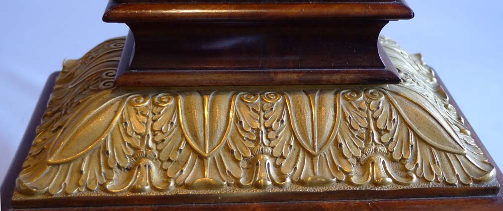 French antique Charles X period lyre clock in mahogany and ormolu.