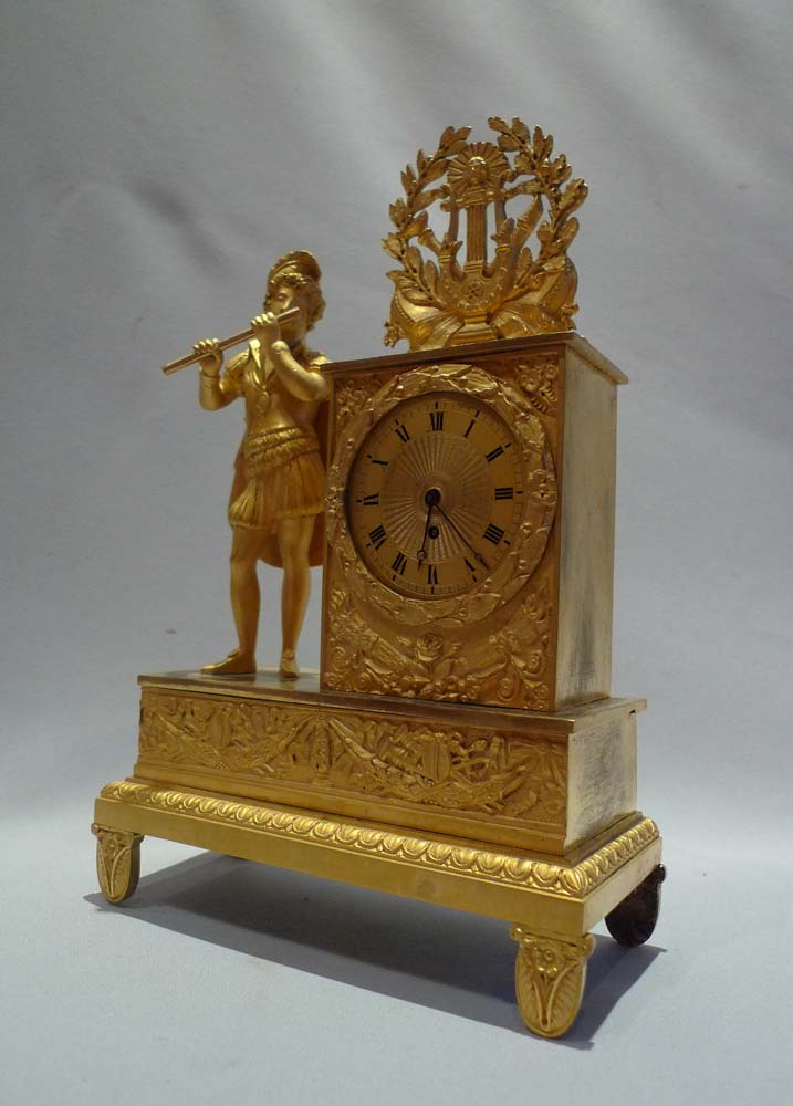 French Empire antique ormolu miniature mantel clock signed Romilly.