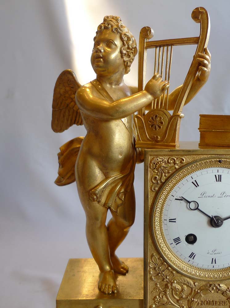 Antique French Empire mantel clock signed Picnot Pere a Paris.