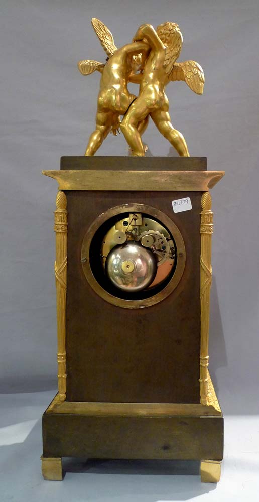 Antique French double automaton clock with two children fighting over a butterfly & water feature.
