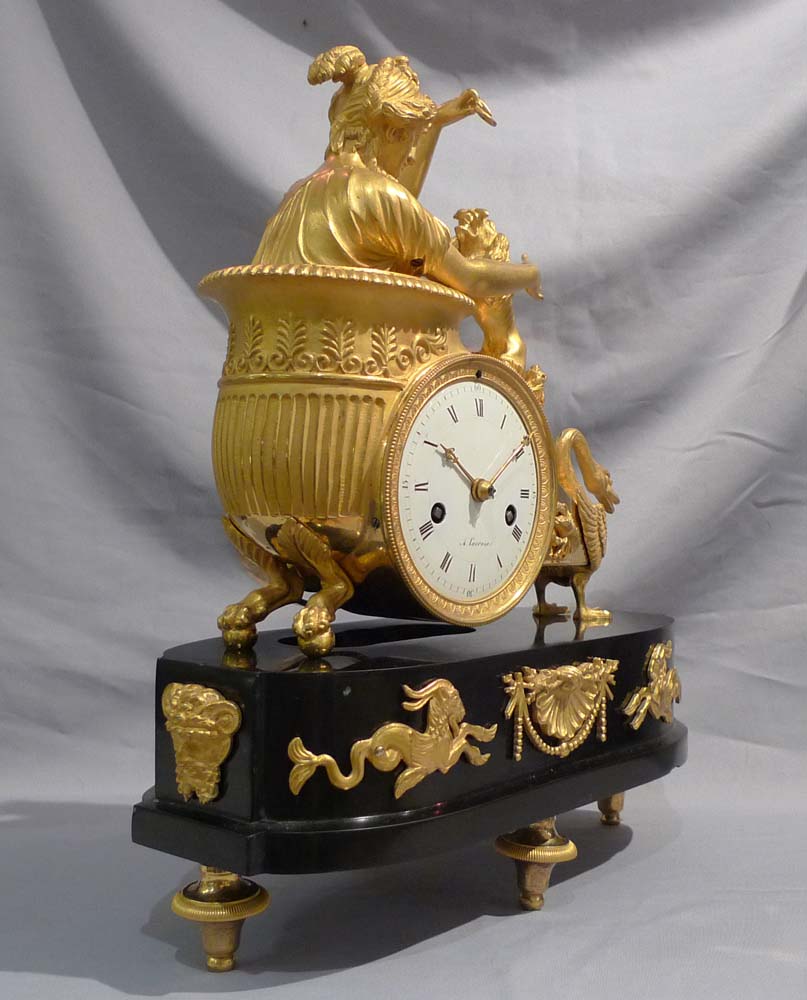 Antique French Empire clock of Aphrodite in her chariot designed by Jean-Andre Reiche.