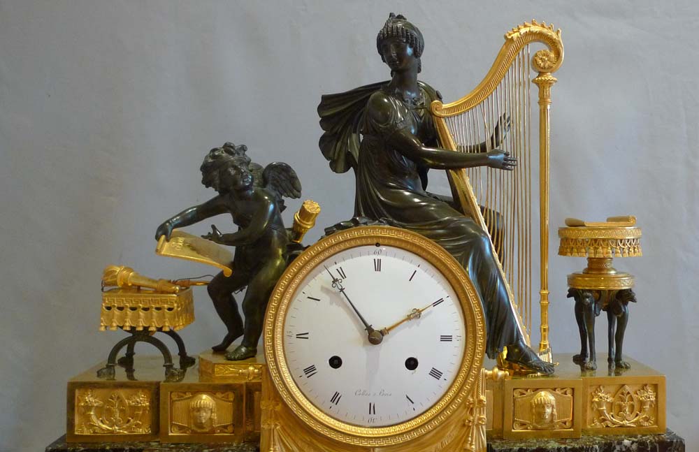 French Empire antique mantel clock of impressive size and quality.