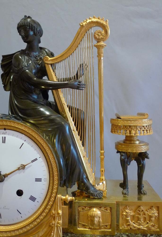 French Empire antique mantel clock of impressive size and quality.