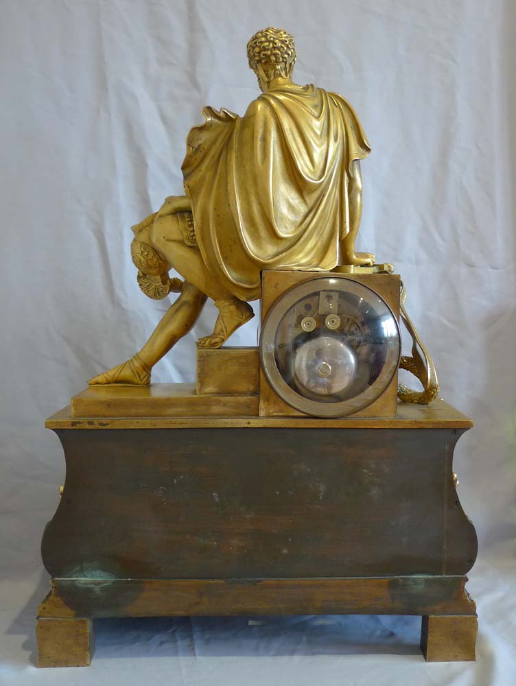 Antique French mantel clock Charles X  of Marcus Aurelius in ormolu and patinated bronze.