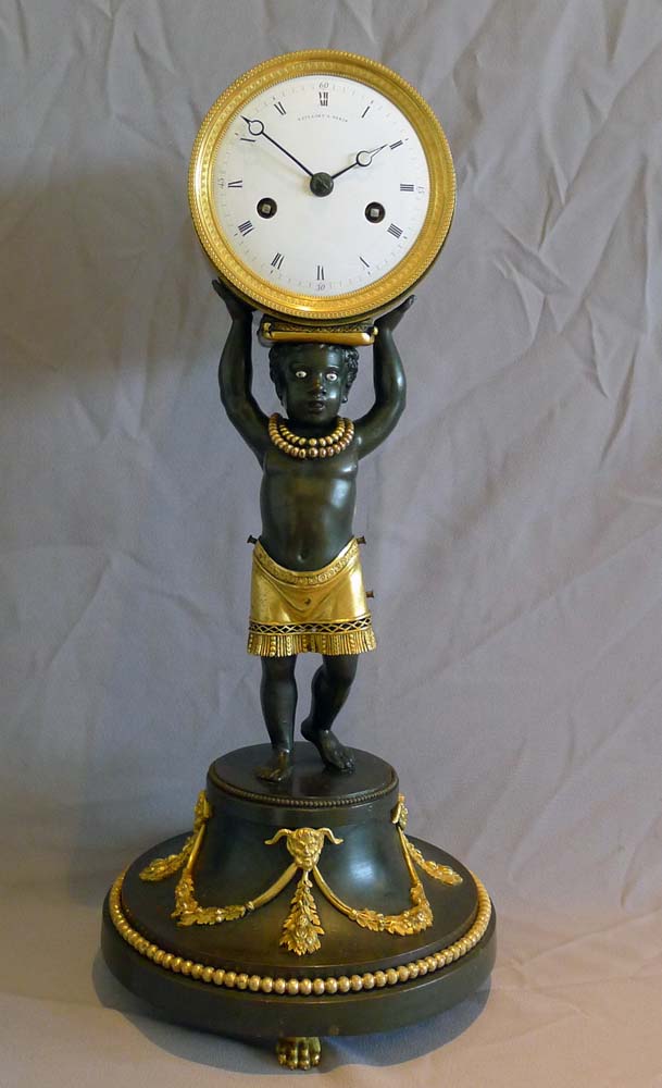 Antique French Blackamoor or  Pendule au Negre mantel clock.