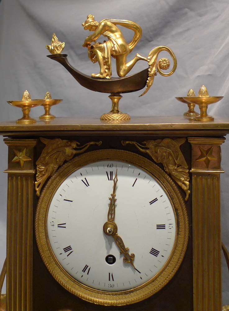 French Empire ormolu antique mantel clock of neo-classical design.