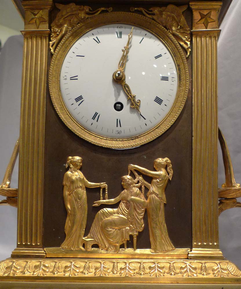 French Empire ormolu antique mantel clock of neo-classical design.