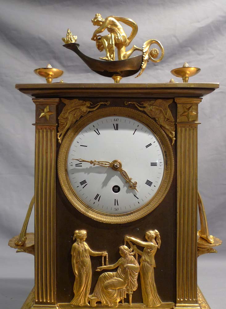 French Empire ormolu antique mantel clock of neo-classical design.