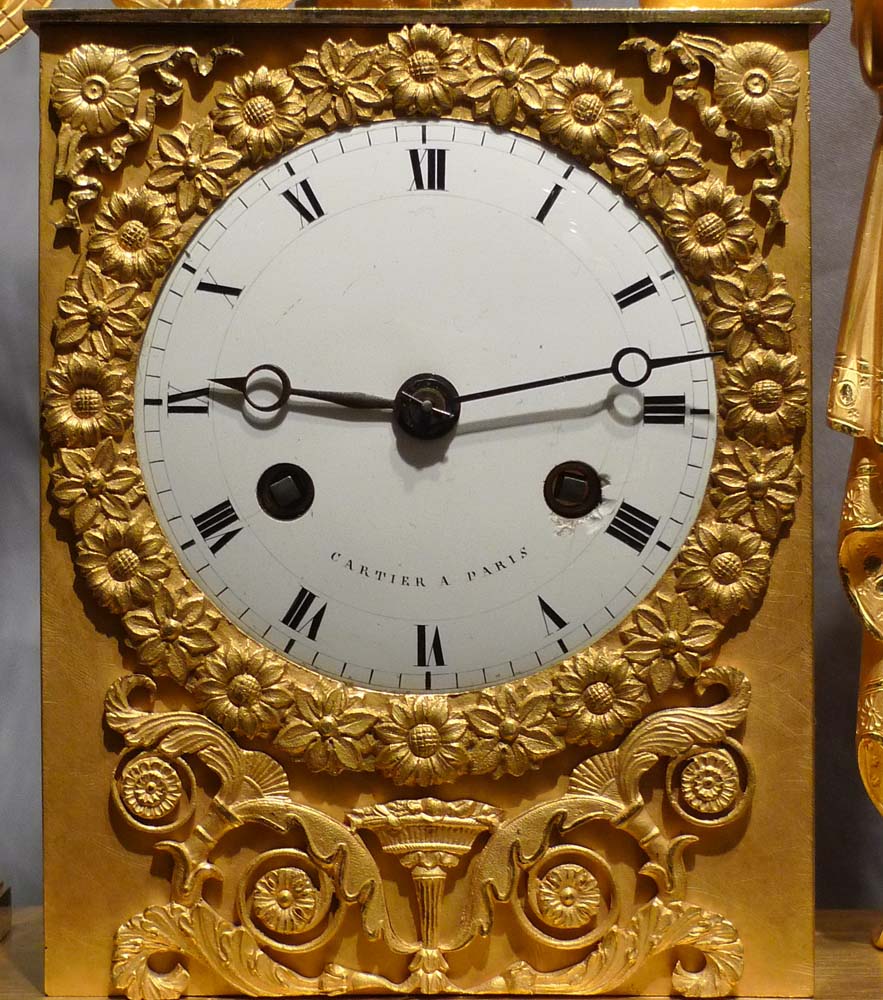 French Empire antique ormolu mantel clock of Astronomy signed Cartier.