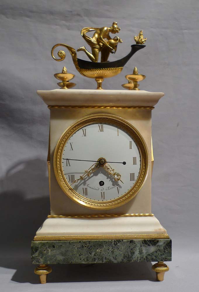 Antique English Regency Thomas Weeks Neo-classical marble and ormolu mantel clock