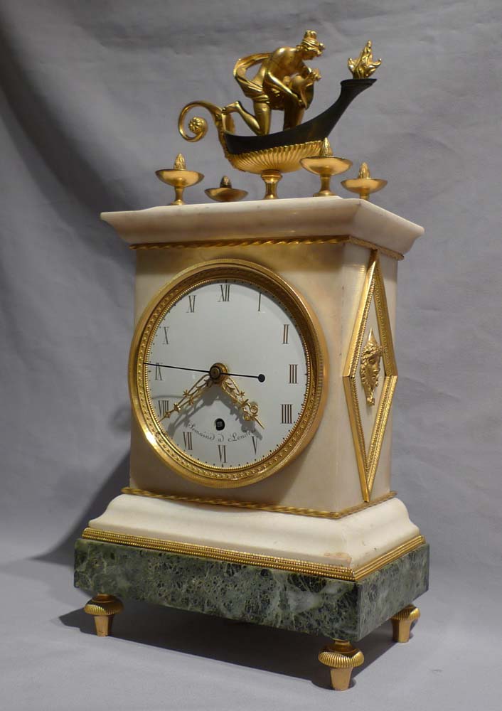 Antique English Regency Thomas Weeks Neo-classical marble and ormolu mantel clock