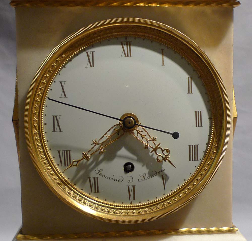 Antique English Regency Thomas Weeks Neo-classical marble and ormolu mantel clock