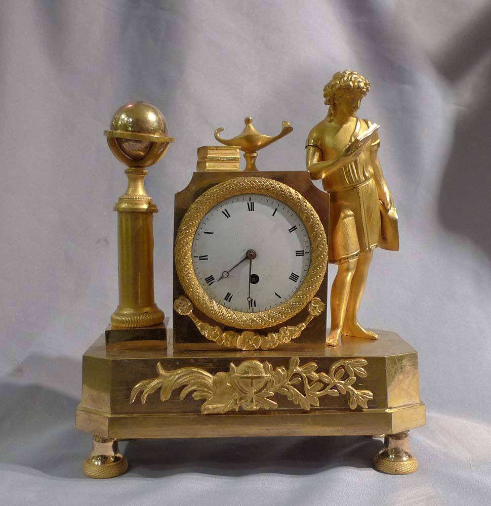 English Regency or French Directoire/Empire ormolu miniature library mantel clock.
