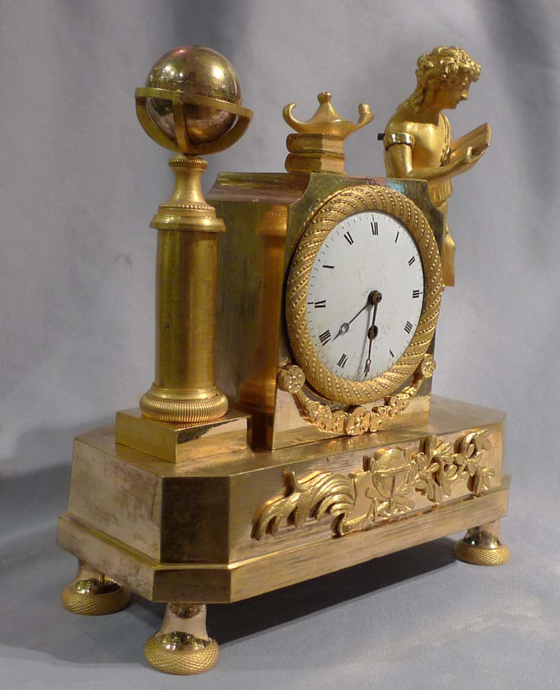 English Regency or French Directoire/Empire ormolu miniature library mantel clock.