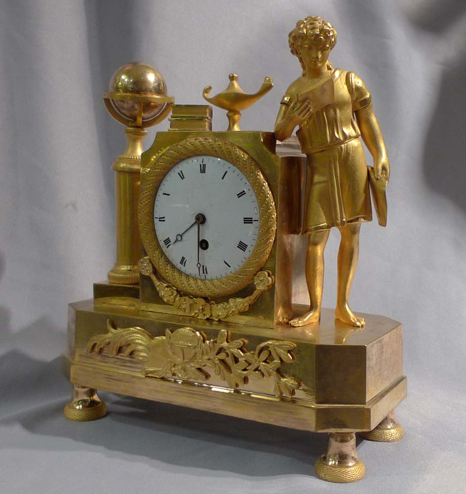 English Regency or French Directoire/Empire ormolu miniature library mantel clock.