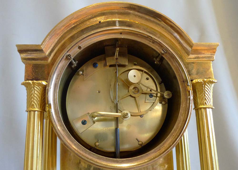 Antique French Directoire ormolu mantel clock signed Coeur et Fils a Paris and dated 1804.