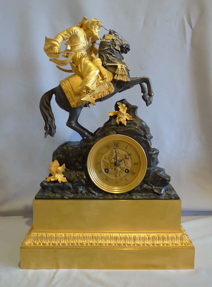 Antique French Greek Revolution mantel clock of Marmaluke on horse.