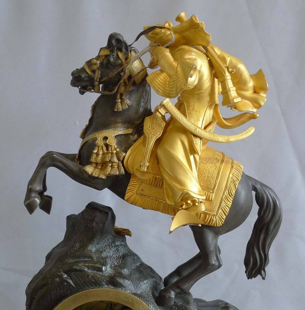 Antique French Greek Revolution mantel clock of Marmaluke on horse.
