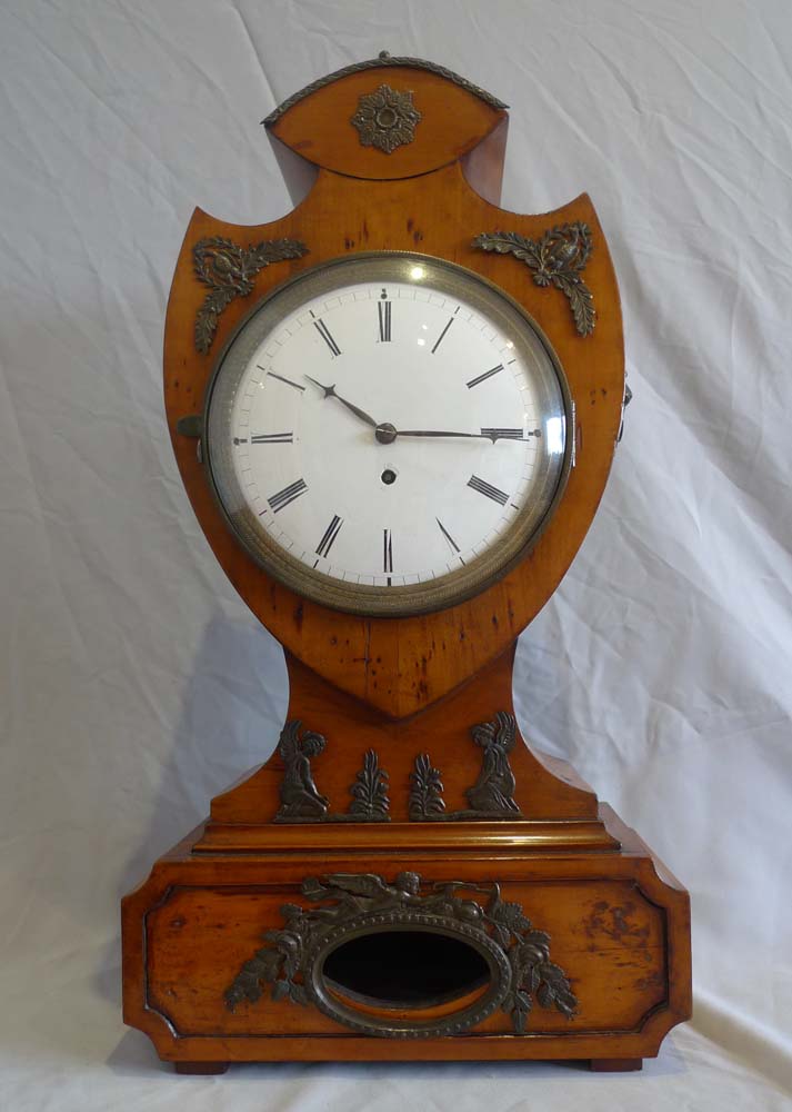 Antique Austrian Biedermier table clock in yew.