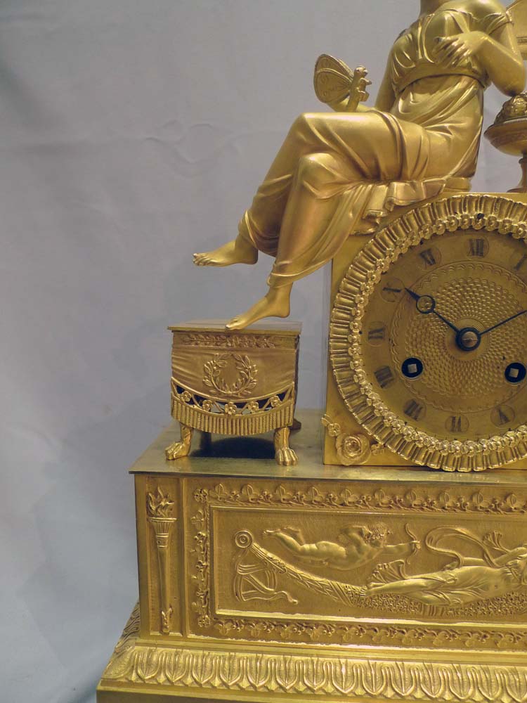Antique ormolu French Charles X mantel clock of winged Psyche.