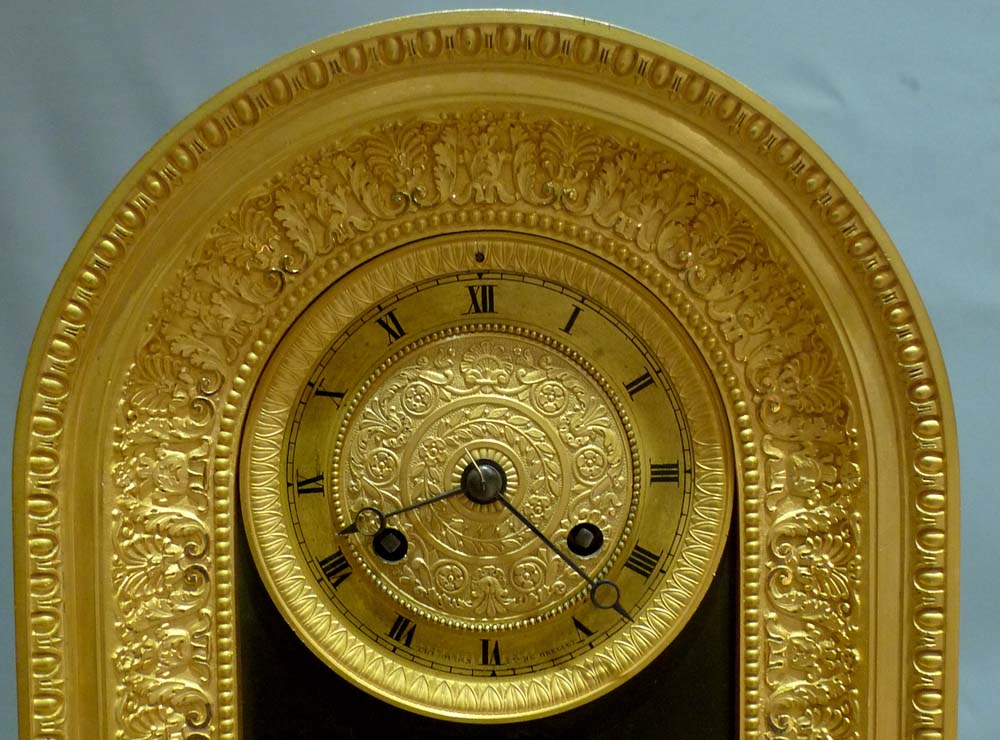 Antique Charles x period French patinated bronze and ormolu clock celebrating Hero and Leander.