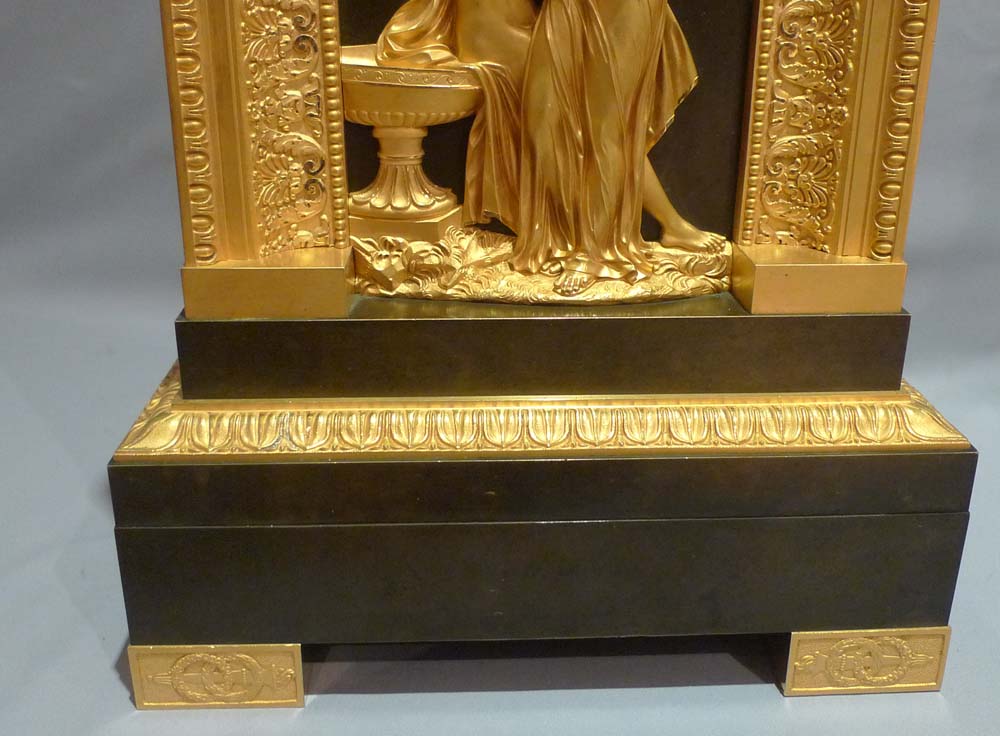 Antique Charles x period French patinated bronze and ormolu clock celebrating Hero and Leander.