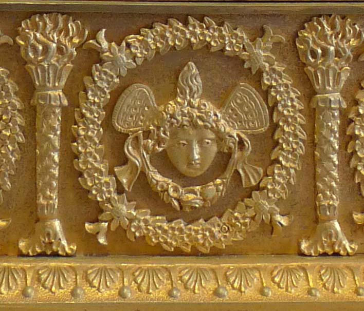 Antique ormolu French Empire clock celebrating viticulture with Cupid and signed Viret a Paris.