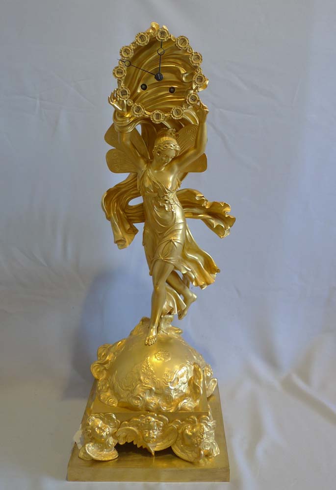 Antique French Charles X period ormolu mantel clock of Aurora