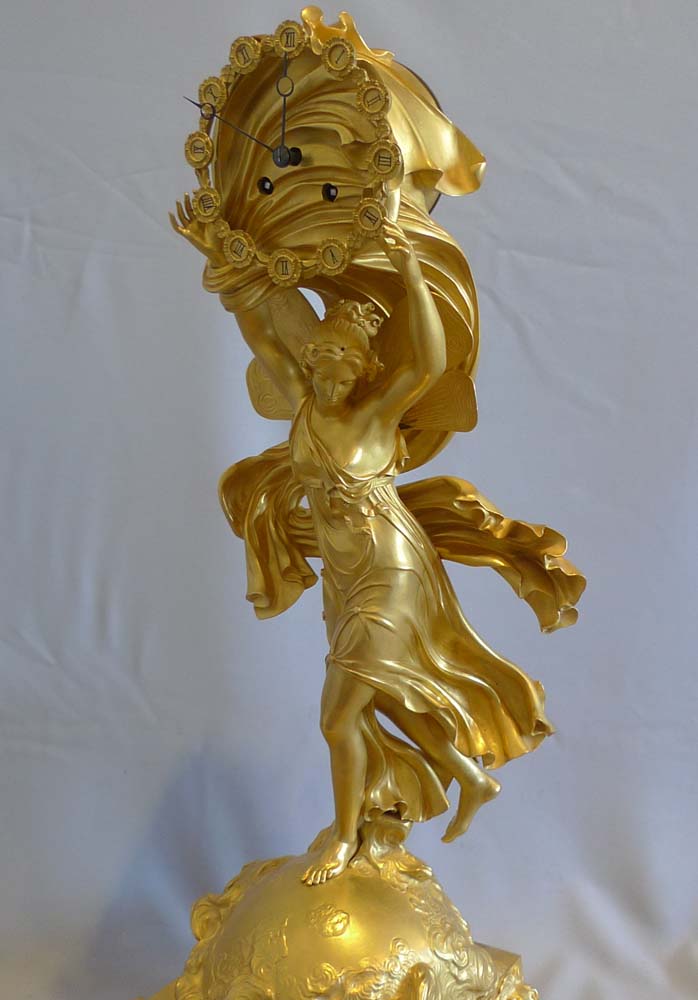 Antique French Charles X period ormolu mantel clock of Aurora