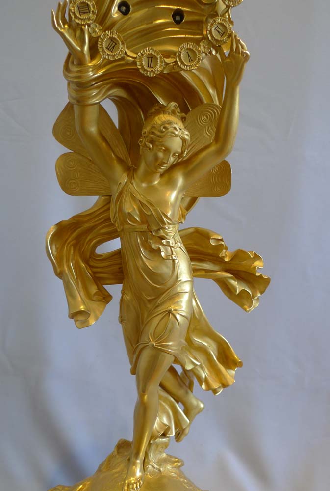 Antique French Charles X period ormolu mantel clock of Aurora