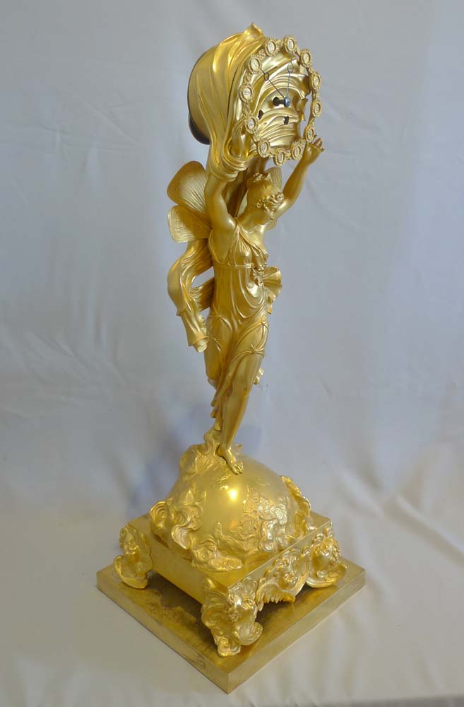 Antique French Charles X period ormolu mantel clock of Aurora