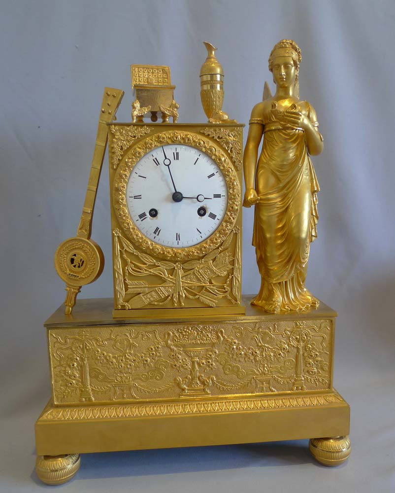 Antique French Empire ormolu clock of a Nike