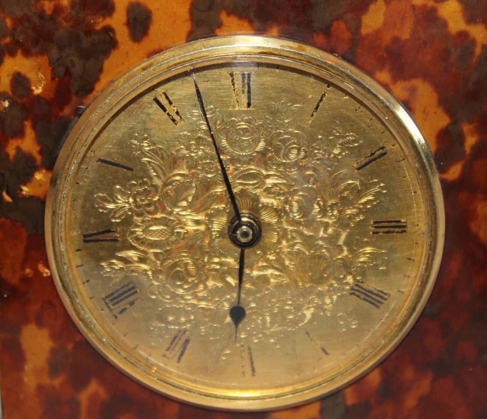 English late Regency antique miniature fusee carriage clock in tortoiseshell veneered case.