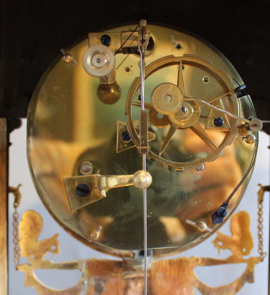 Antique French Empire ormolu and patinated bronze portico clock N. Jennart, Brussels.