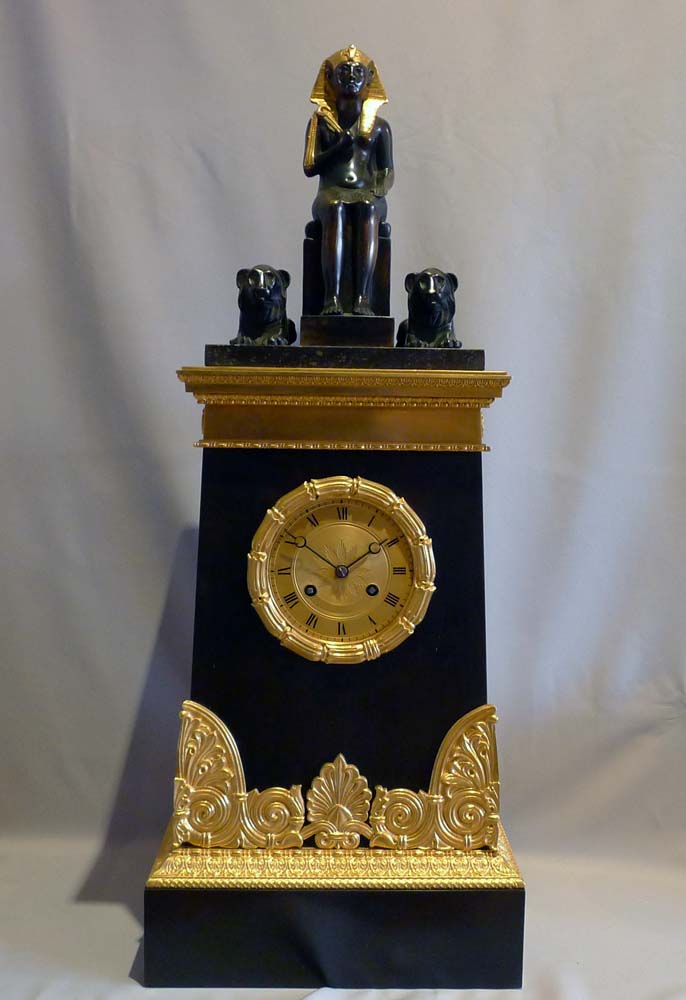 Antique Egyptian Revival restoration mantel clock signed Picnot Pere a Paris.