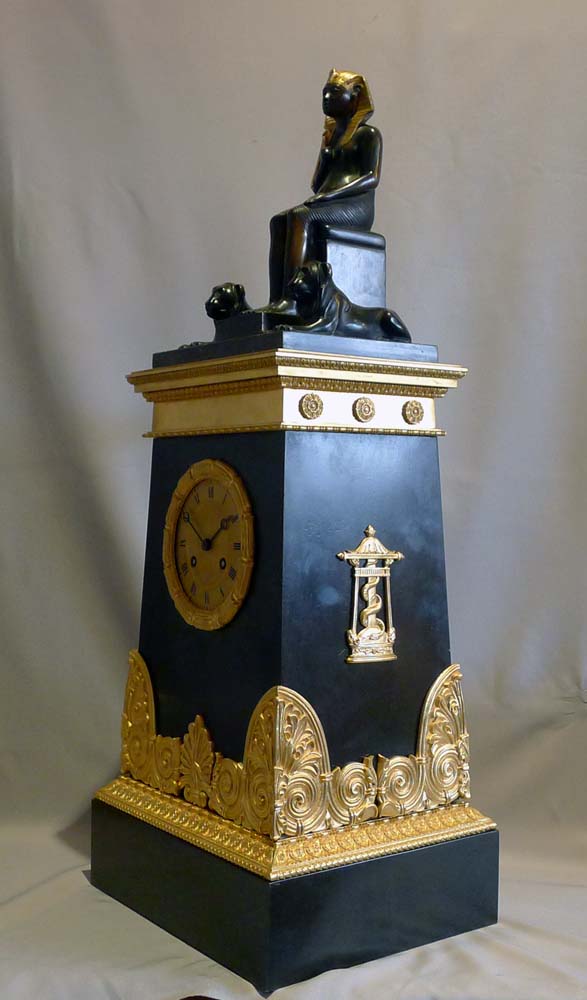 Antique Egyptian Revival restoration mantel clock signed Picnot Pere a Paris.