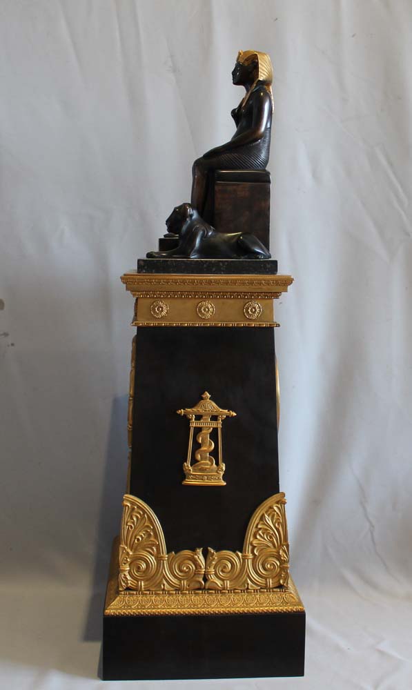 Antique Egyptian Revival restoration mantel clock signed Picnot Pere a Paris.