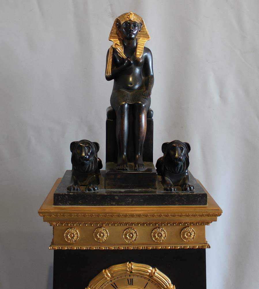 Antique Egyptian Revival restoration mantel clock signed Picnot Pere a Paris.