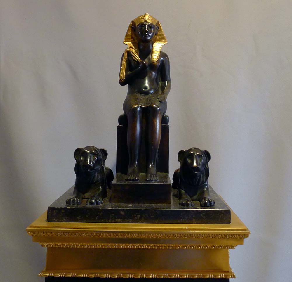 Antique Egyptian Revival restoration mantel clock signed Picnot Pere a Paris.