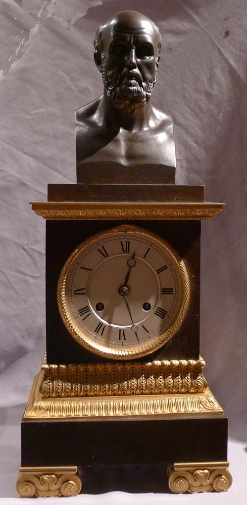 Antique Charles X  clock with bust of Greek philosopher.