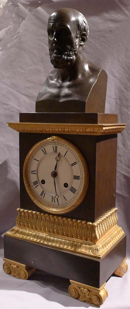 Antique Charles X  clock with bust of Greek philosopher.