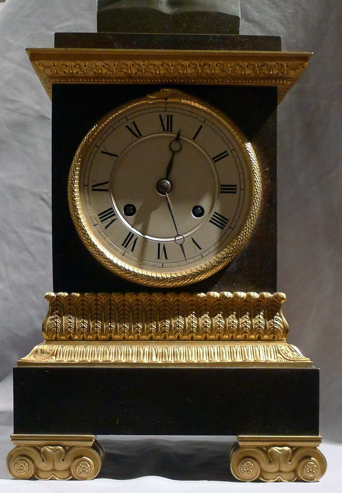 Antique Charles X  clock with bust of Greek philosopher.