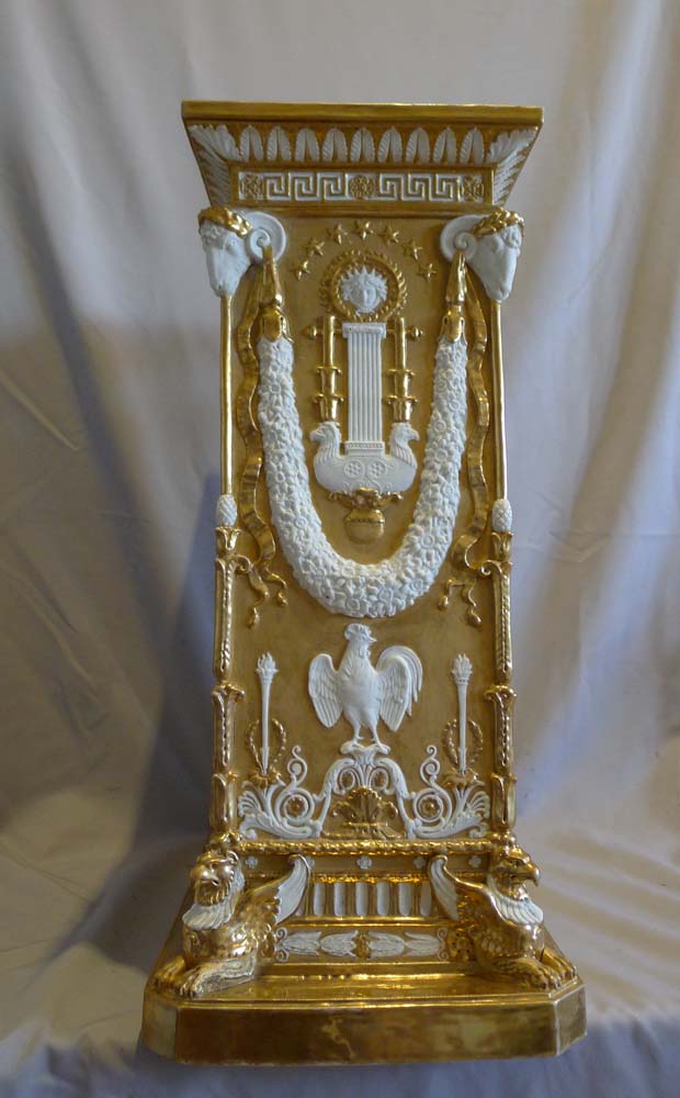 Antique Neo-classical gilded and natural bisque mantel clock.