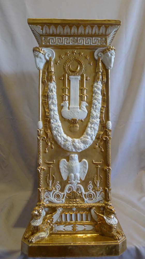 Antique Neo-classical gilded and natural bisque mantel clock.